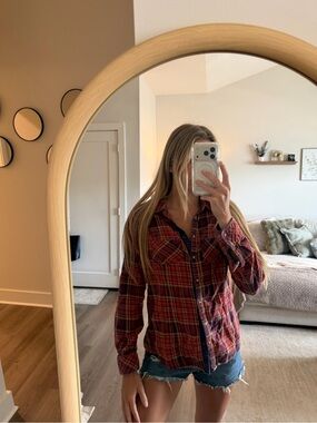 Maurices Red and Navy Plaid Shirt